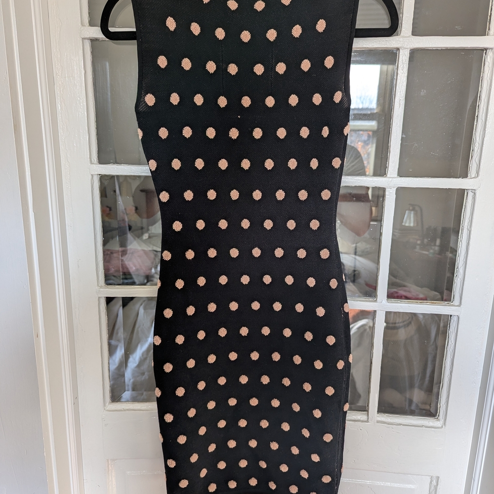 BCBGMaxAzria Black and Pink Polka Dot Midi Dress